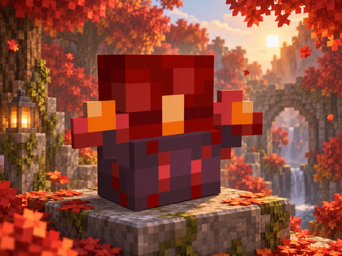Arte de apresentação da skin digital de mochila Bosque Carmesim