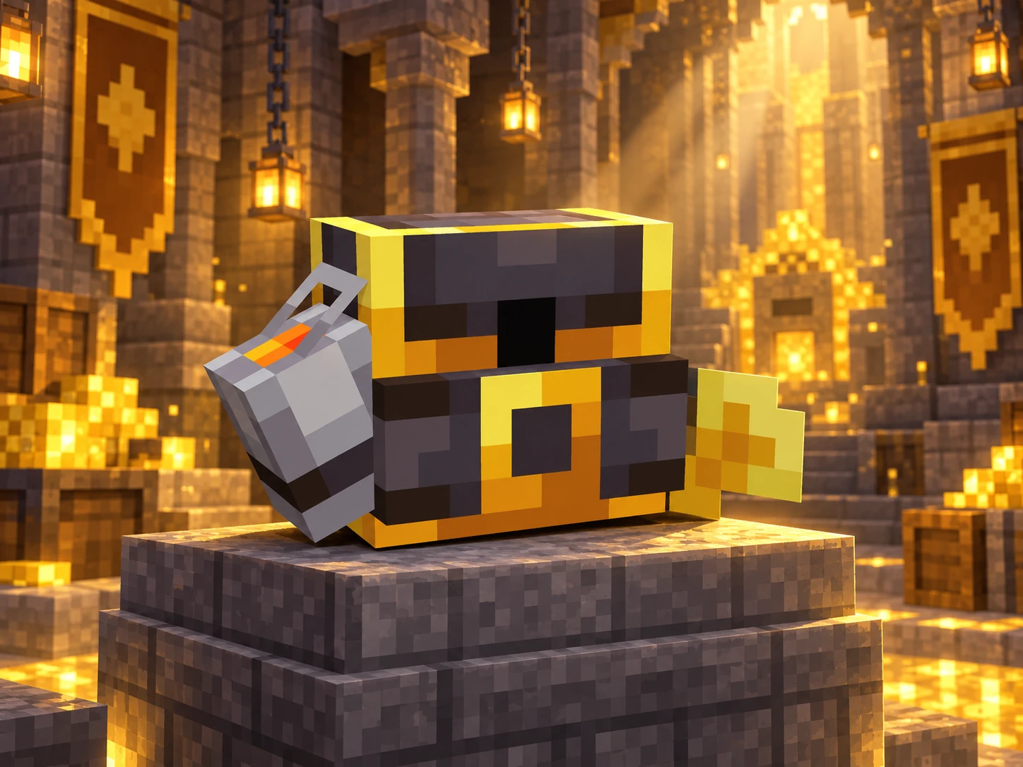 Arte de apresentação da skin digital de mochila Fortaleza Dourada