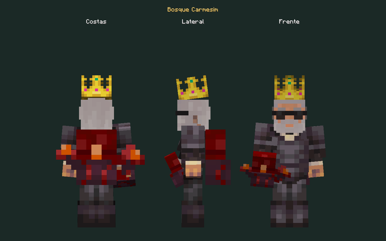 Skin de mochila Bosque Carmesim no personagem, costas, lateral e frente