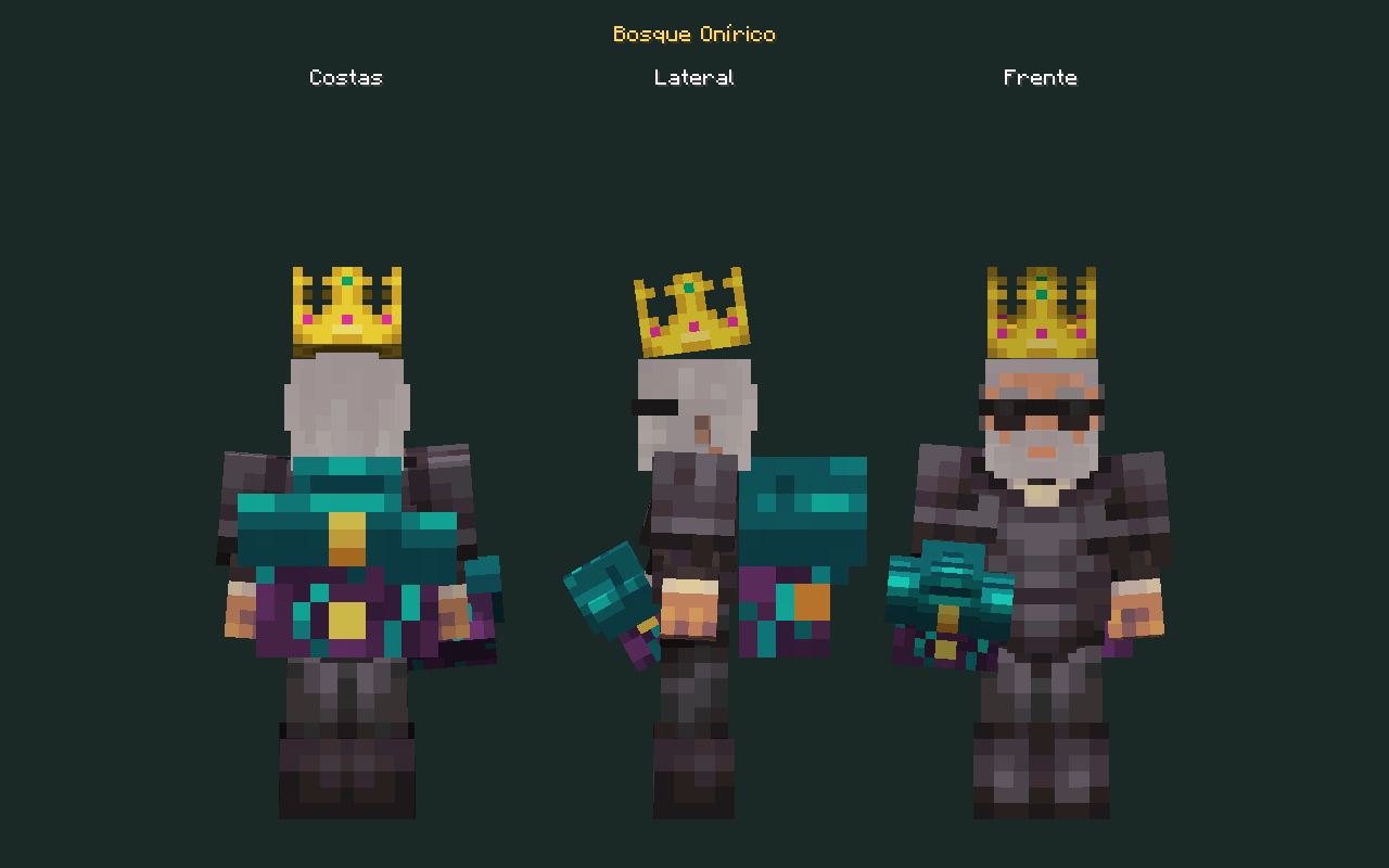 Skin de mochila Bosque Onírico no personagem, costas, lateral e frente