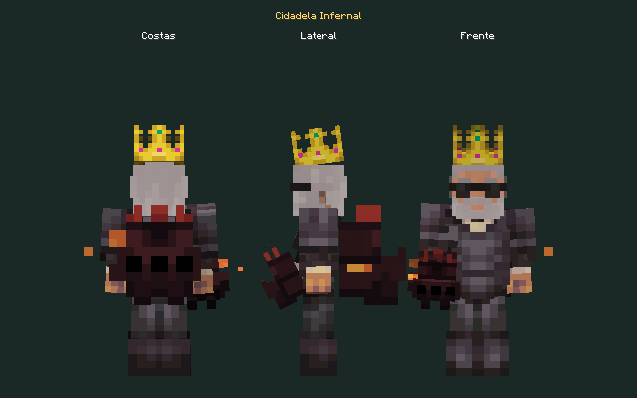 Skin de mochila Cidadela Infernal no personagem, costas, lateral e frente