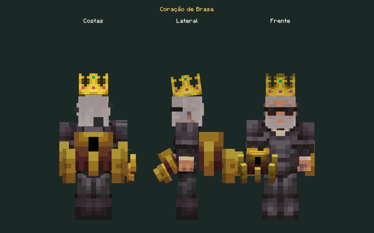 Skin de mochila Coração de Brasa no personagem, costas, lateral e frente