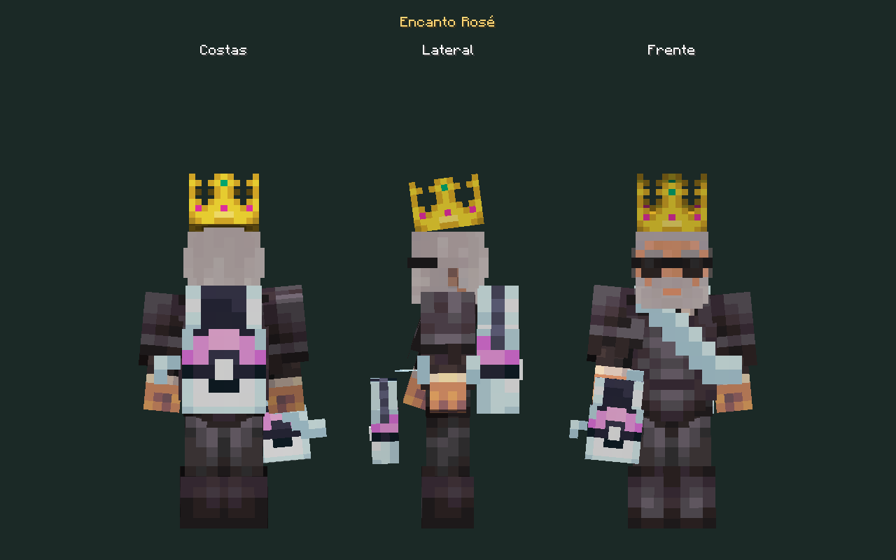 Skin de mochila Encanto Rosé no personagem, costas, lateral e frente