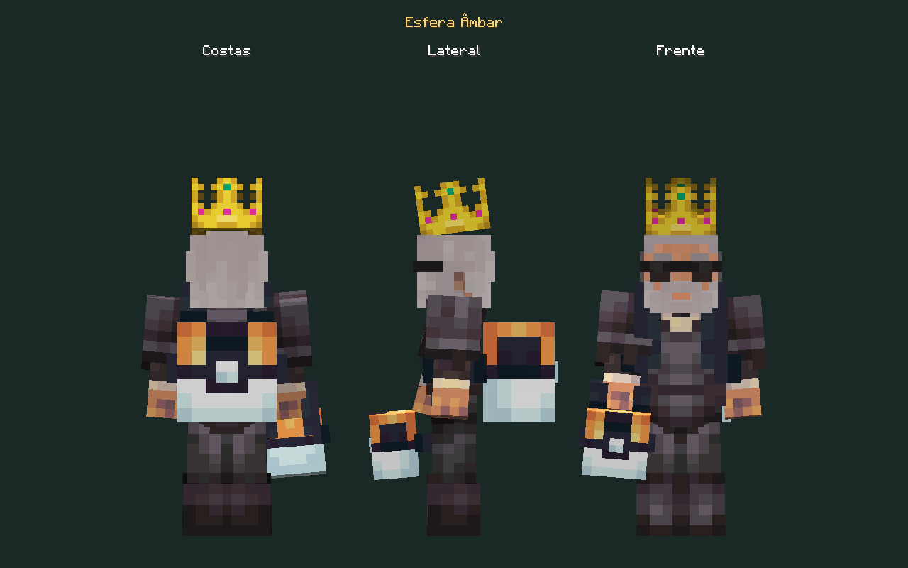 Skin de mochila Esfera Âmbar no personagem, costas, lateral e frente