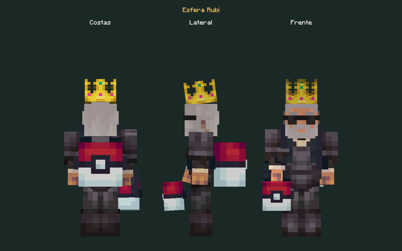 Skin de mochila Esfera Rubi no personagem, costas, lateral e frente