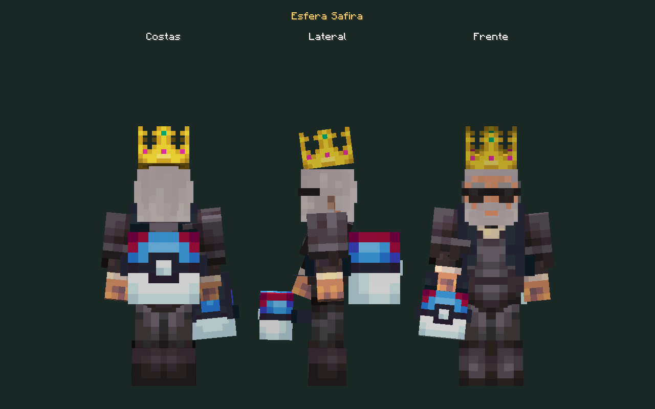 Skin de mochila Esfera Safira no personagem, costas, lateral e frente