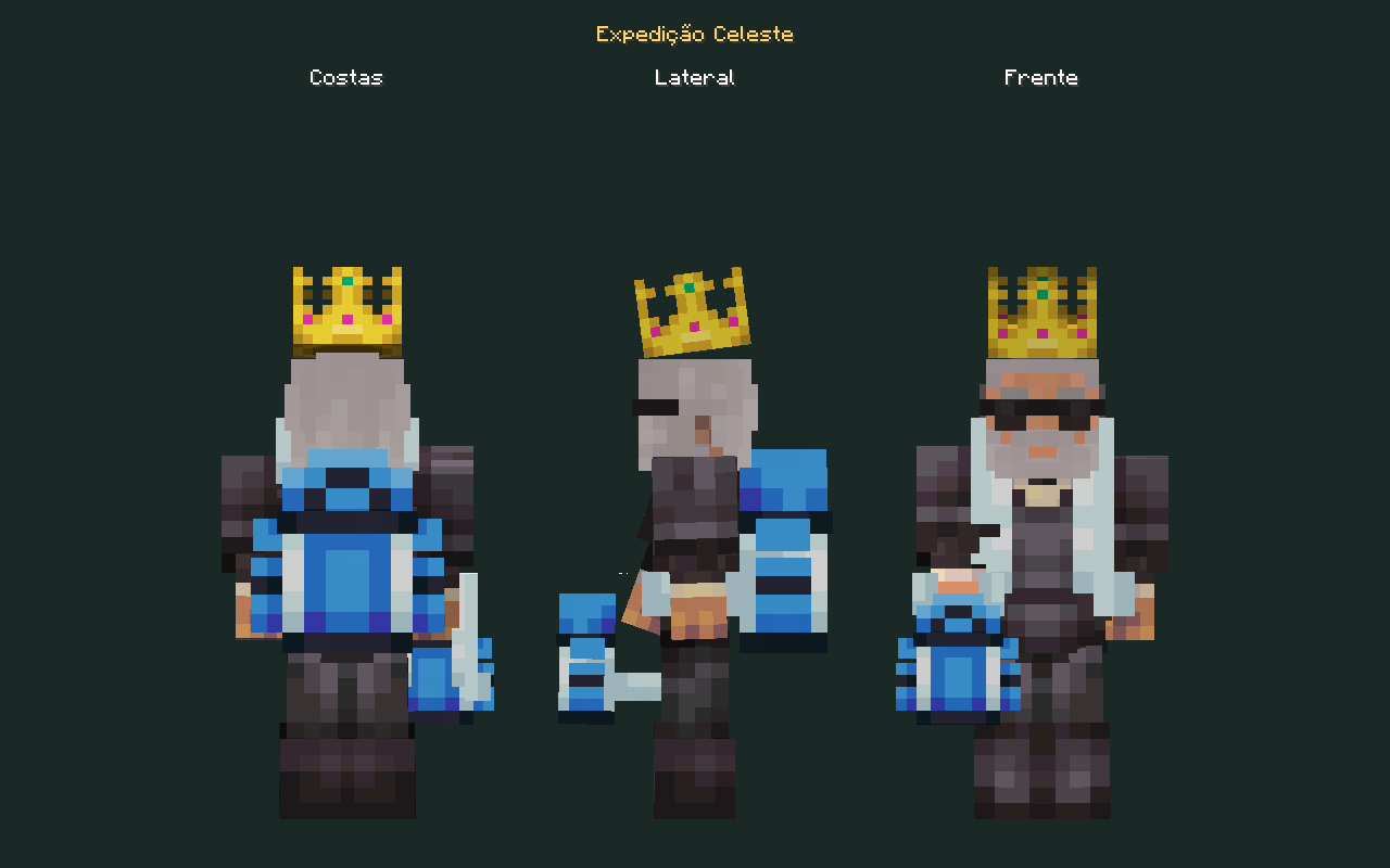 Skin de mochila Expedição Celeste no personagem, costas, lateral e frente