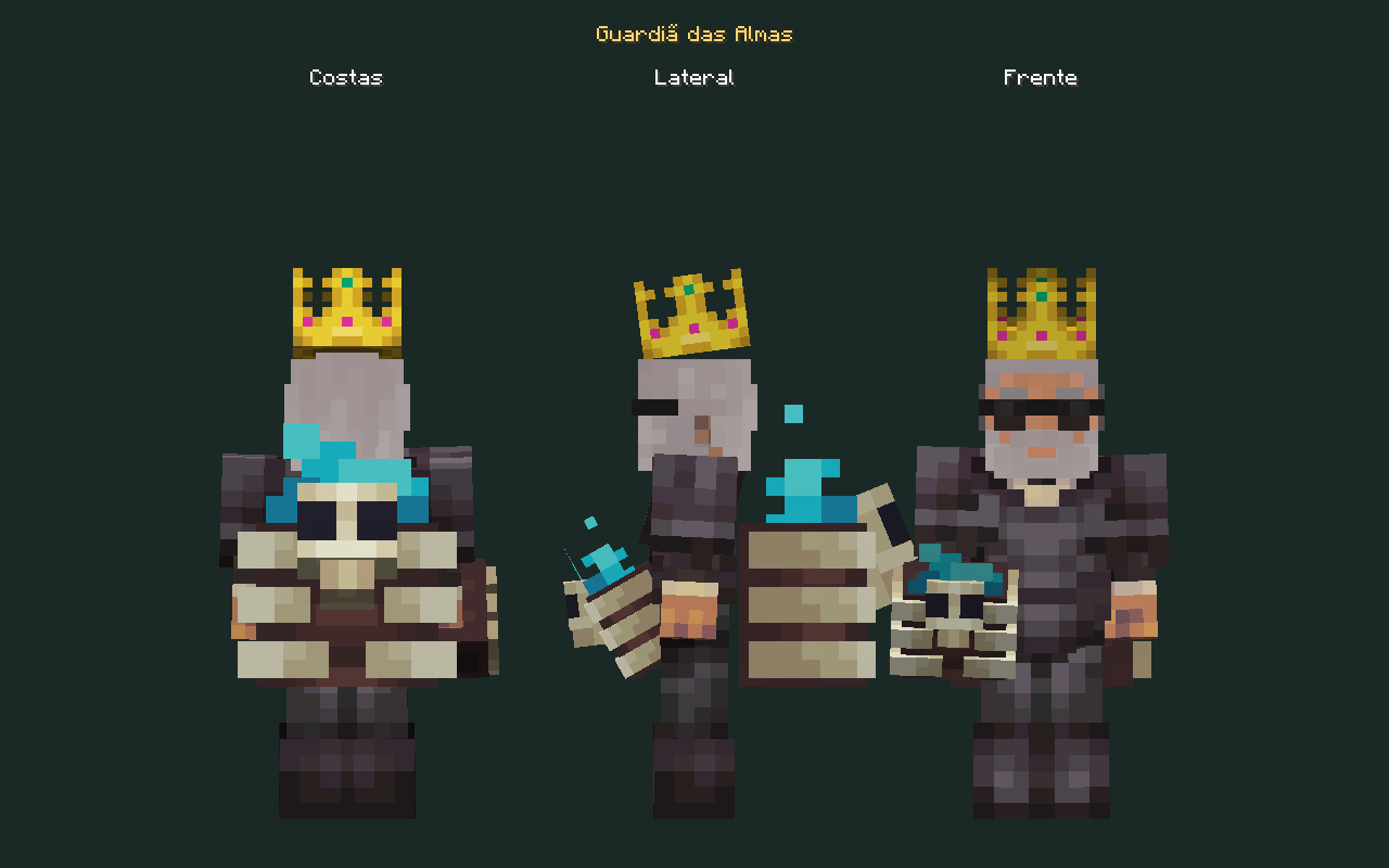 Skin de mochila Guardiã das Almas no personagem, costas, lateral e frente