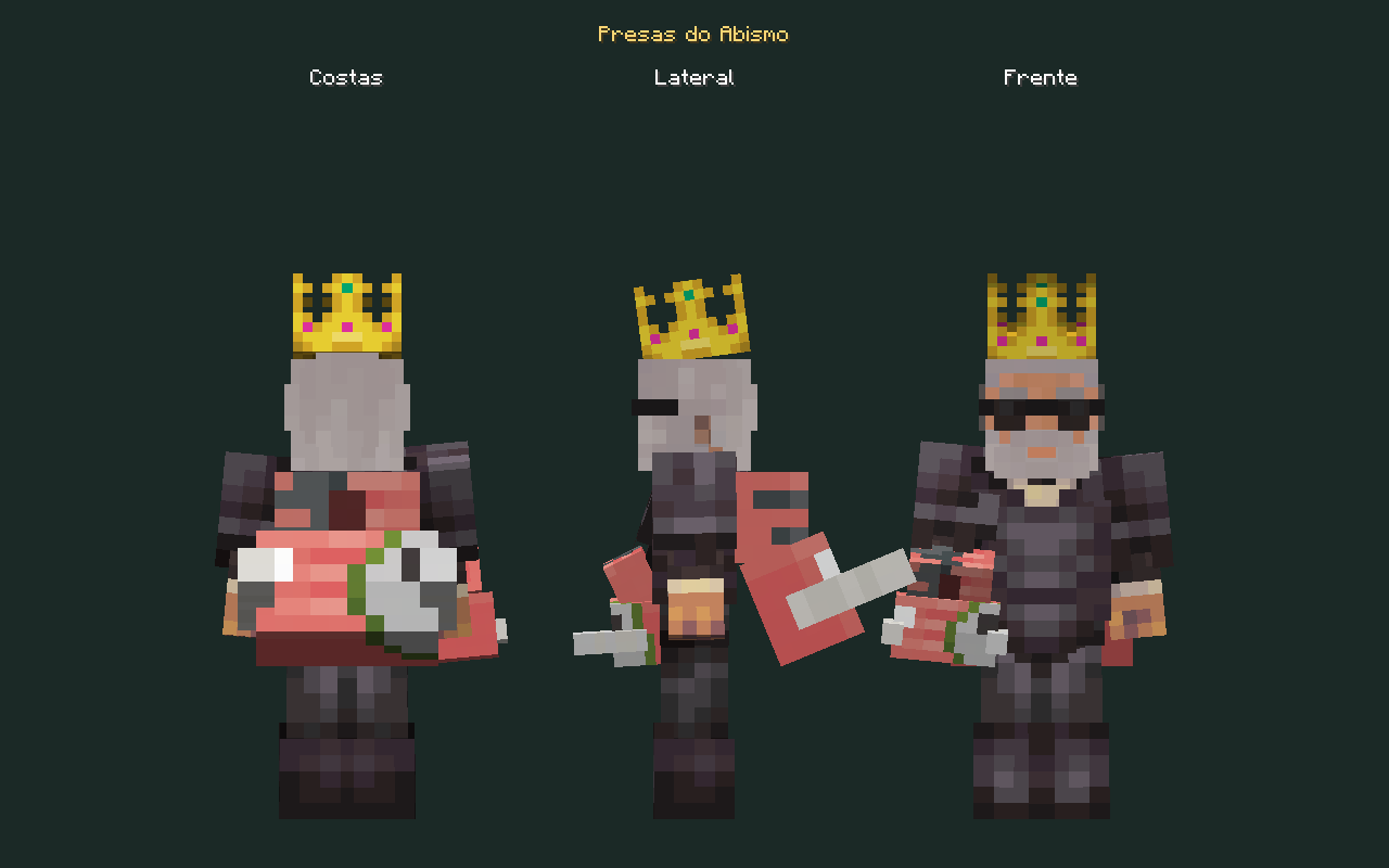 Skin de mochila Presas do Abismo no personagem, costas, lateral e frente