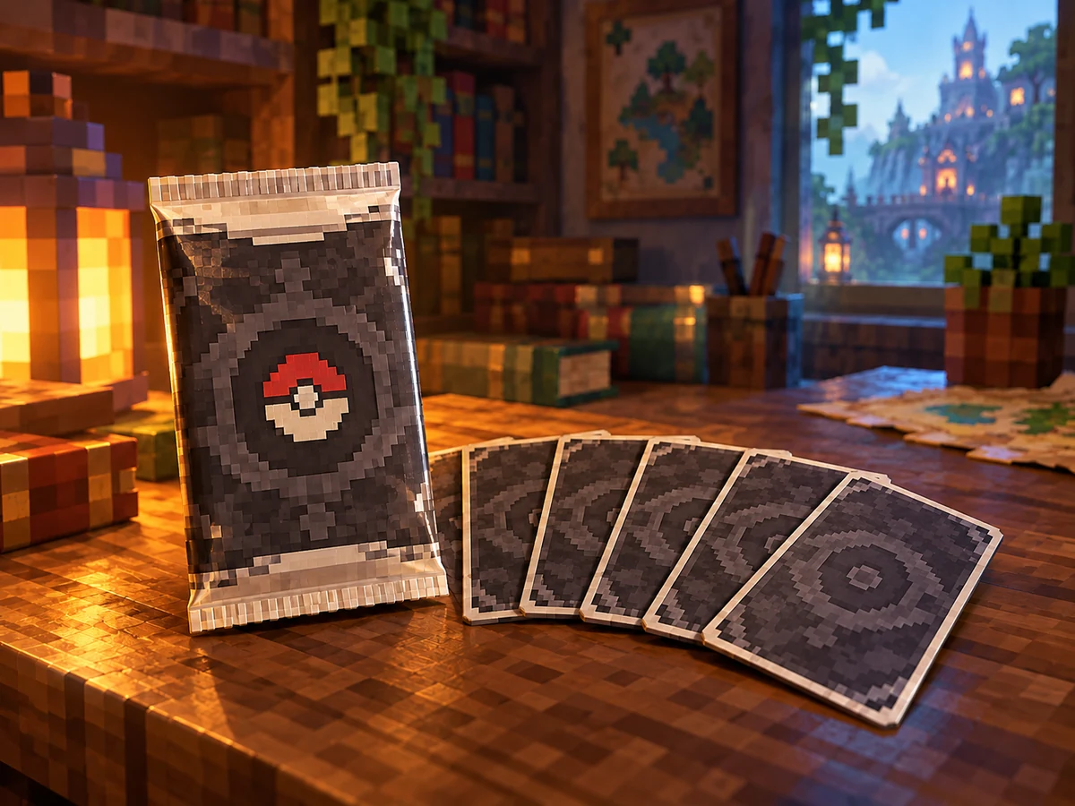 Arte de apresentação dos pacotes de cartas Pokémon no Arceum