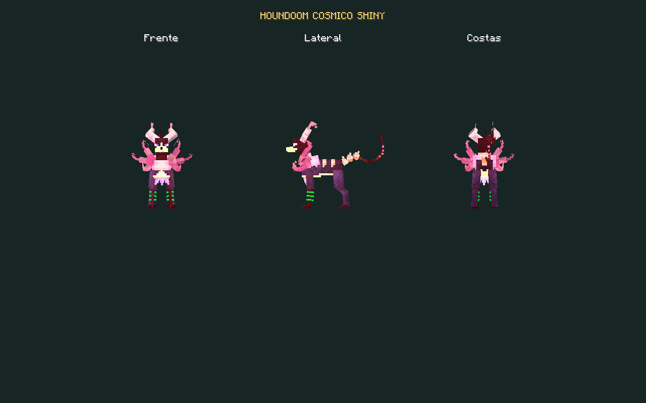 Houndoom Cósmico Shiny: vistas reais de frente, lateral e costas