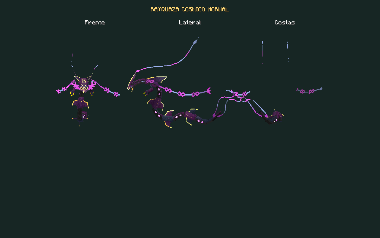 Rayquaza Cósmico: vistas reais de frente, lateral e costas