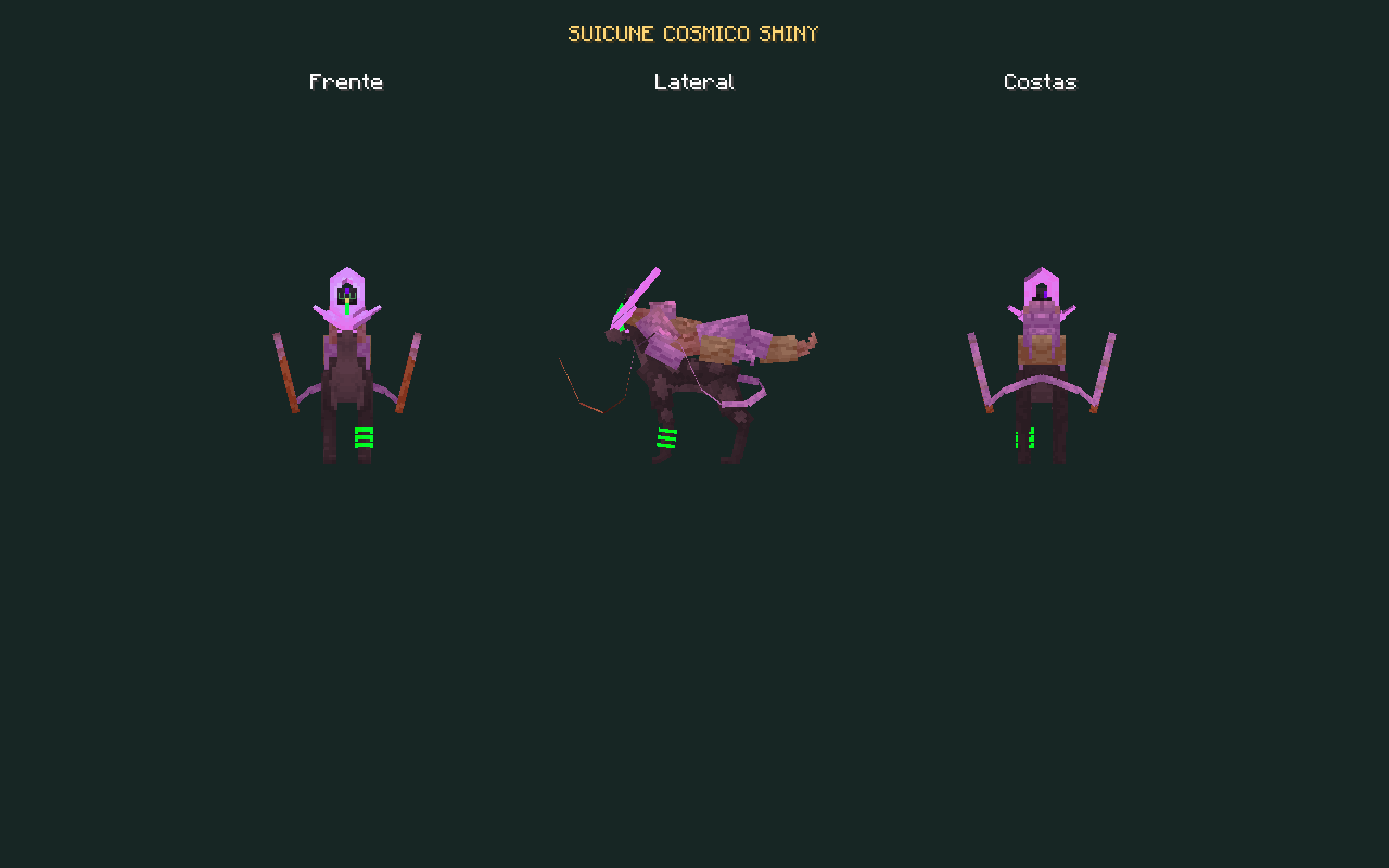 Suicune Cósmico Shiny: vistas reais de frente, lateral e costas