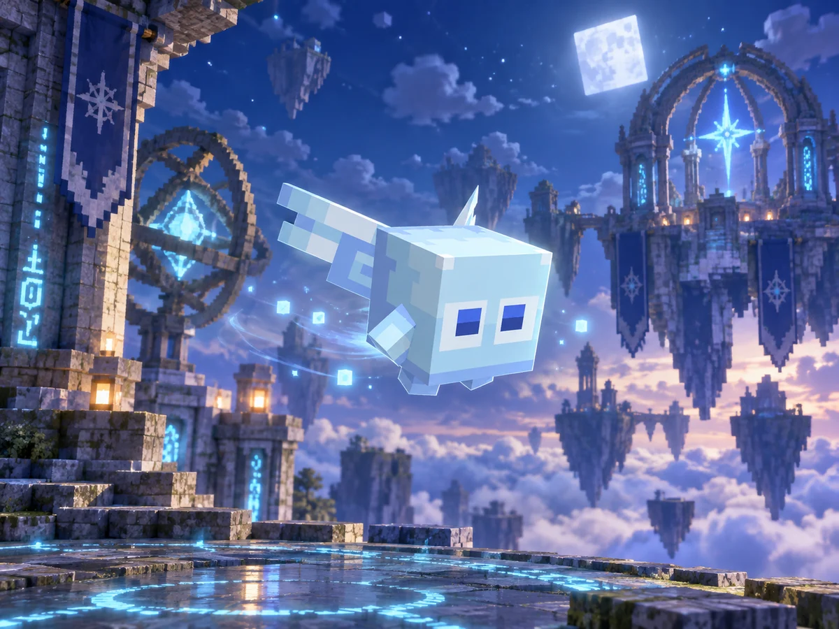 Lumino Celeste em uma cena Minecraft inspirada em seu bioma