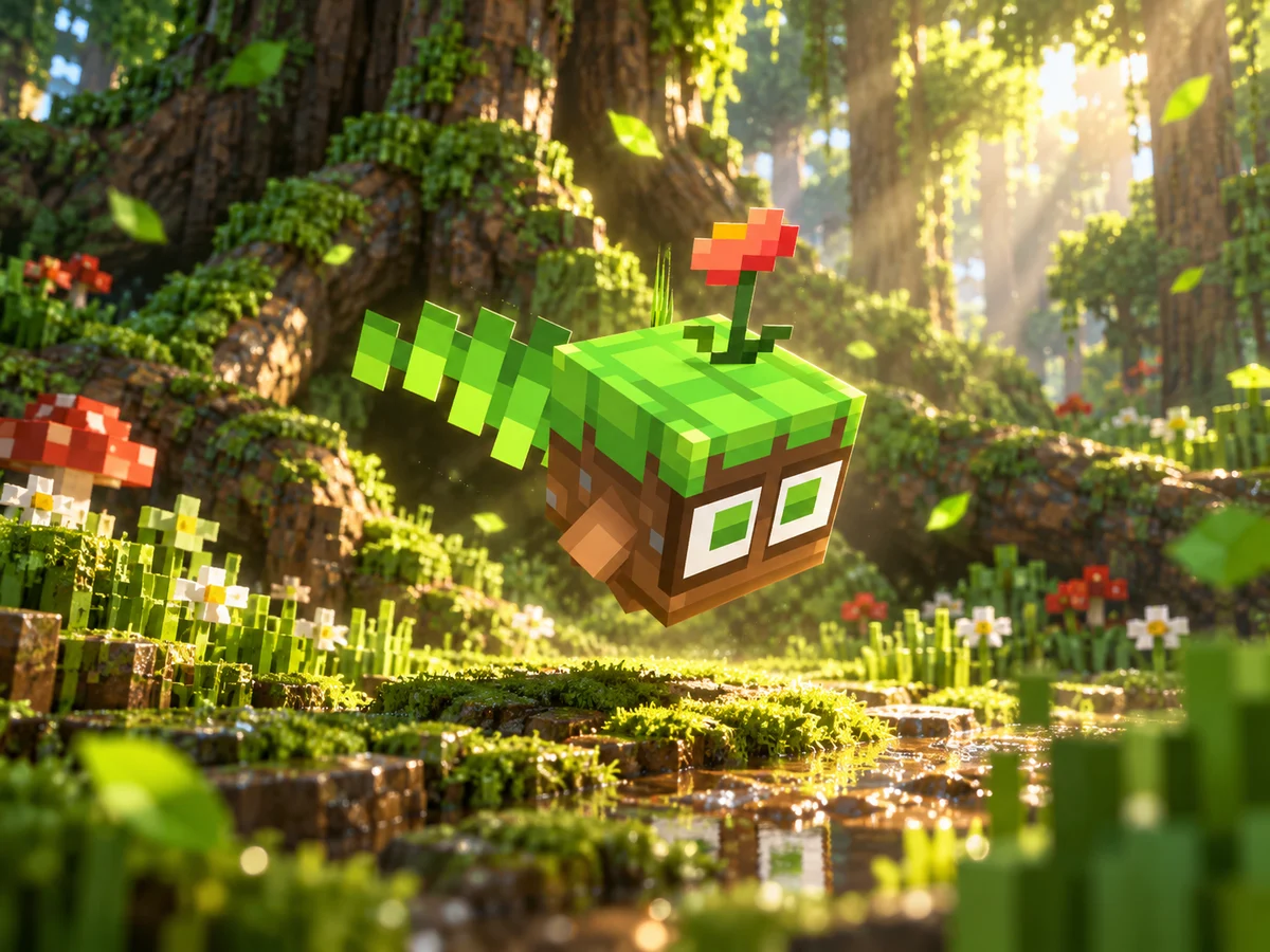 Lumino de Folhas em uma cena Minecraft inspirada em seu bioma