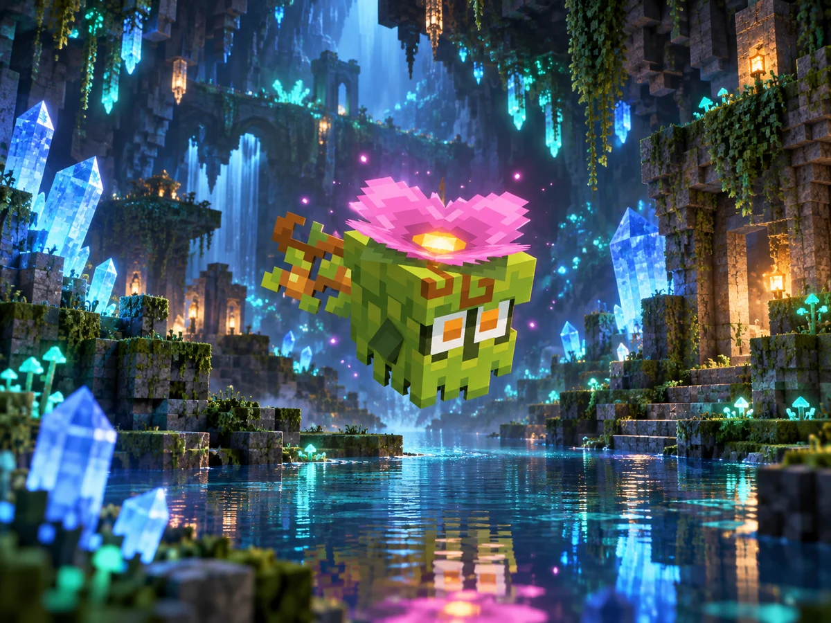Lumino das Grutas em uma cena Minecraft inspirada em seu bioma
