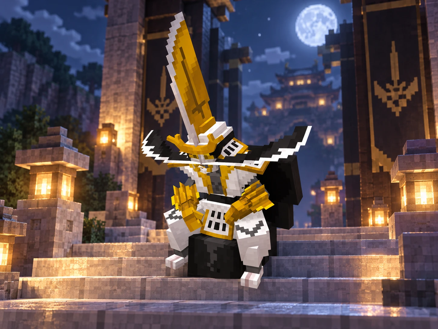 Cena ilustrativa de KingSamurai Shiny, aparência personalizada de Kingambit